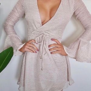WHITE FOX BEIGE WRAP DRESS
